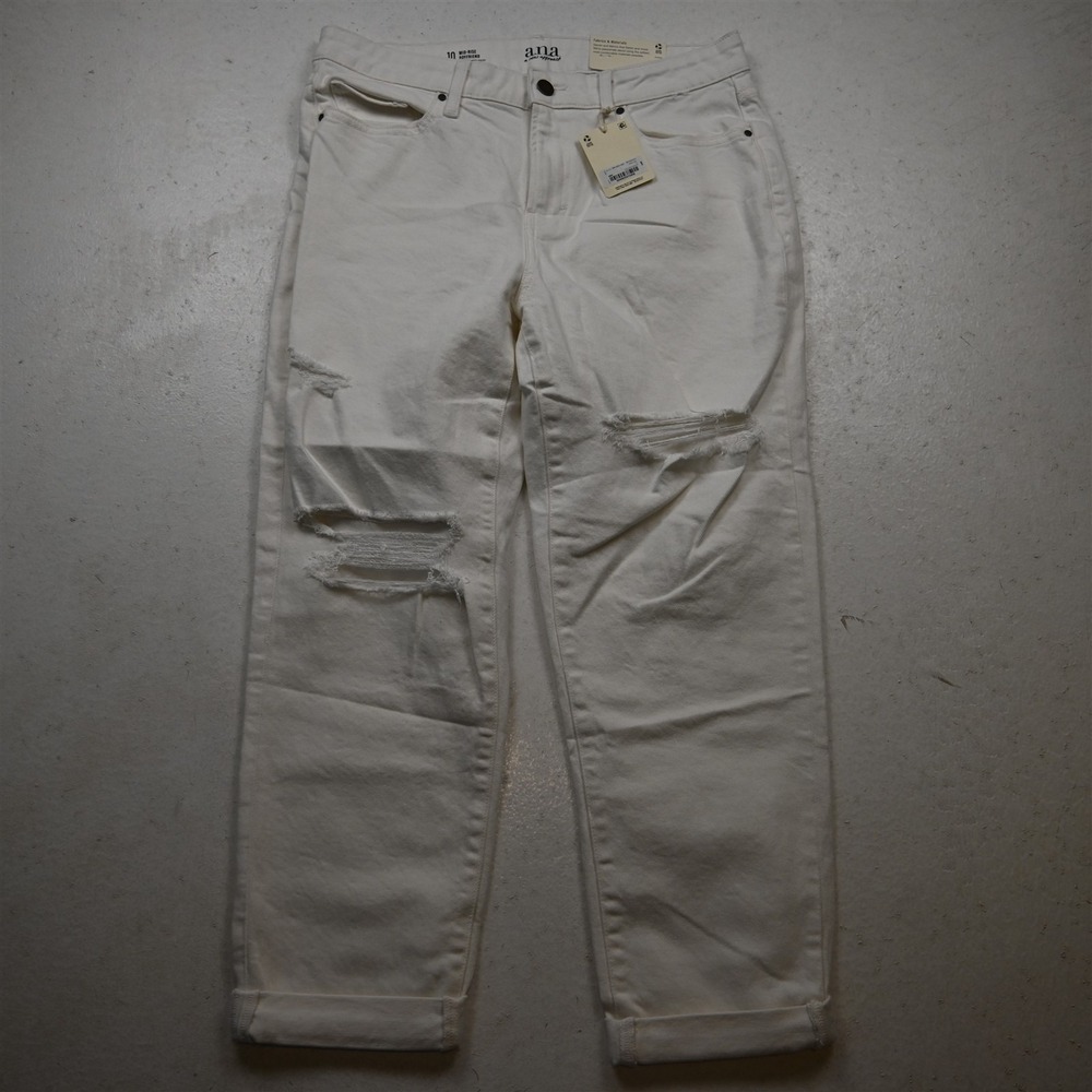 NEW ana 10 Mid Rise Boyfriend White Stretch Denim Womens Jeans